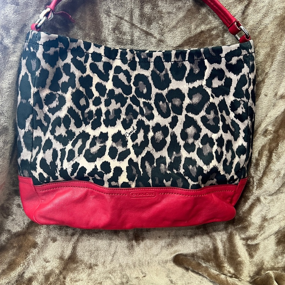 Coach Leopard Print Bag with Red Accents